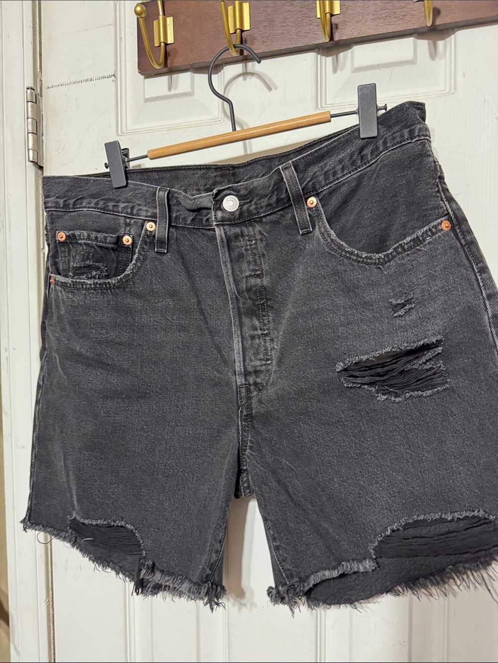 Levi's Black 501 Distressed High-Rise Jean Shorts